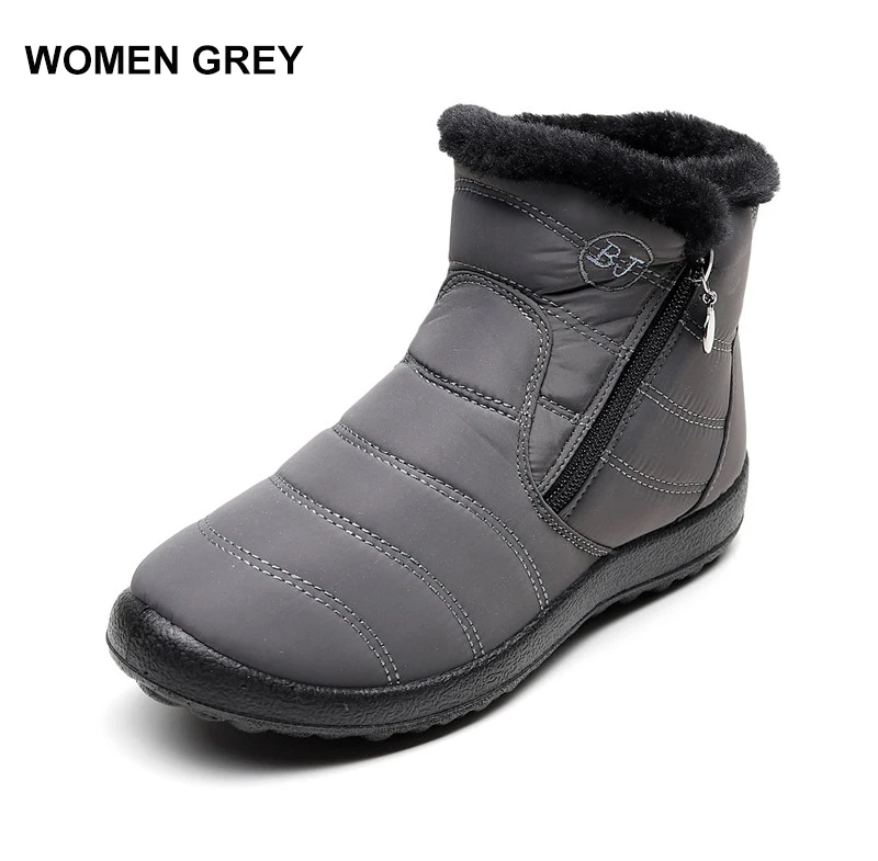 women grey Merkmak/Новинка года; Зимняя мужская обувь; модные теплые зимние ботинки; нескользящие водонепроницаемые ботильоны; однотонные ботинки для пар; большие размеры - Цвет: women grey