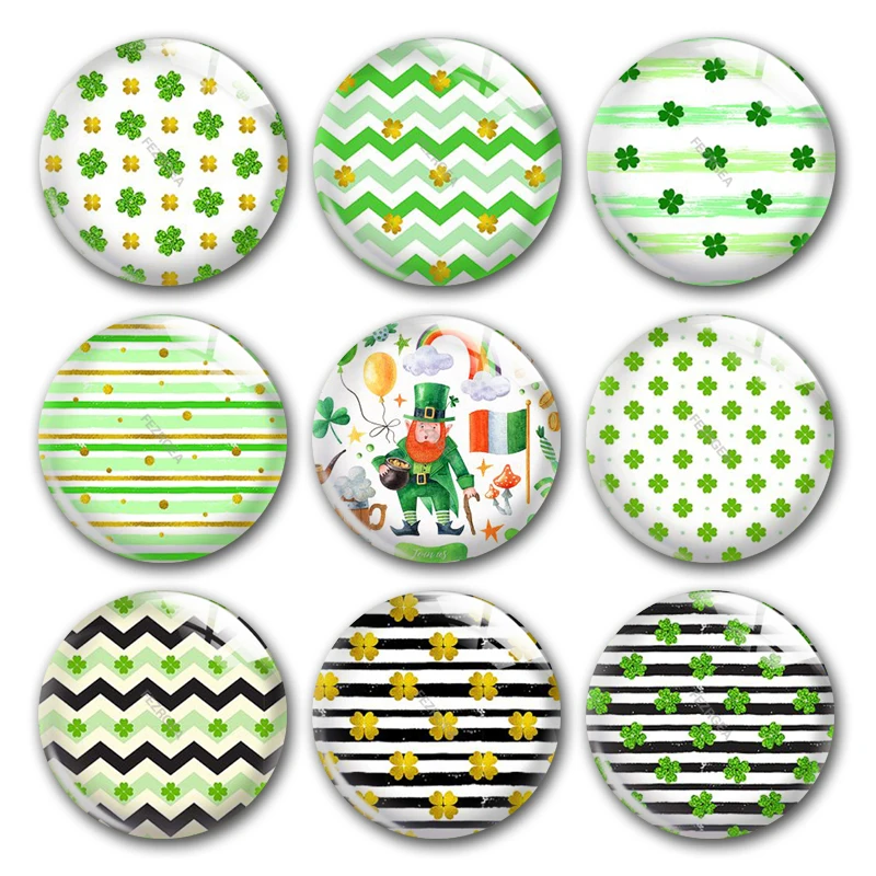 

Handmade St. Patrick Clover Geometric Patterns Round Photo Glass Cabochons Demo Flat Back DIY Jewelry Making Findings Accessory