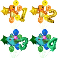 takara tomy 7 pcs pokemon series little fire dragon pikachu childrens birthday number aluminum balloon party decoration balloon