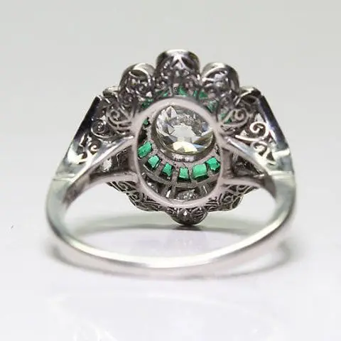 

Pure S925 Sterling Silver color Natural Emerald Gemstone Ring Women Silver 925 Jewelry with Cushion Zirconia Garnet Bizuteria