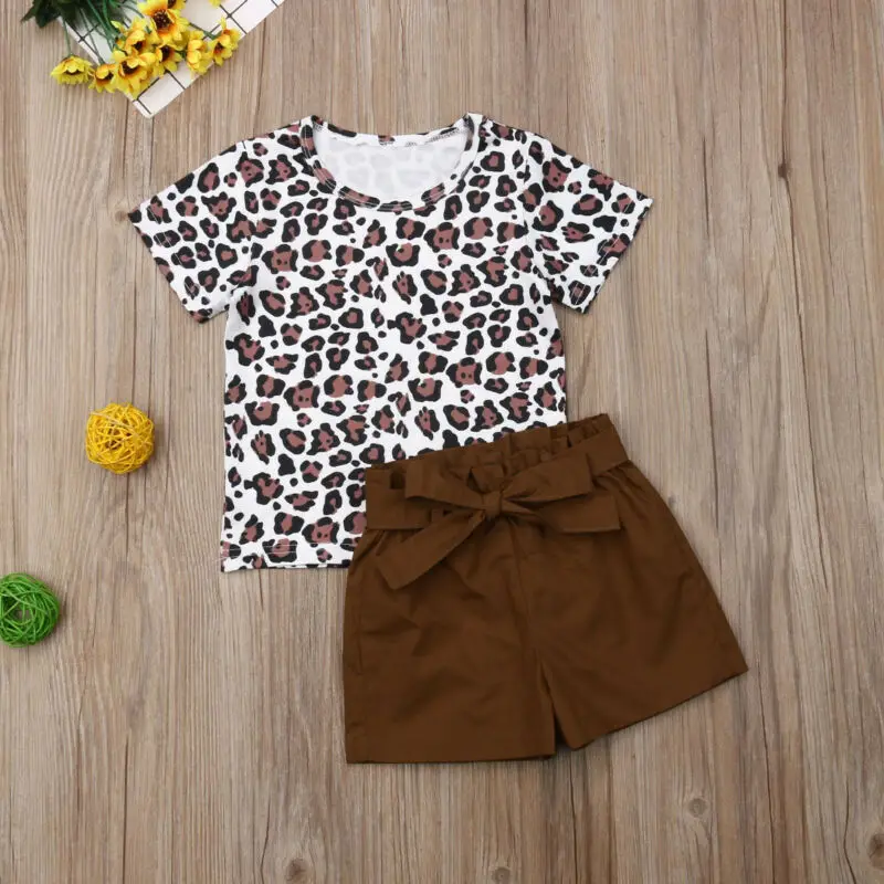 

UK Toddler Kids Baby Girl Infant Clothes Leopard Print T-shirt Tops Pants Outfit
