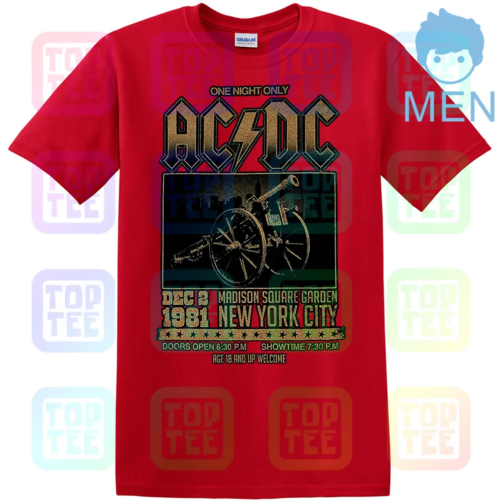 MEN-RED Официальный AC/DC Футболка Мэдисон Сквер Гарденс для тех, кто о рок Тур 1981 - Цвет: MEN-RED