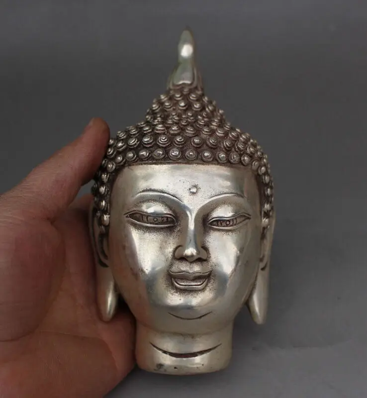 

Китайская старинная тибетская Серебряная голова Будды статуэтки