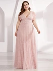 Женское вечернее кружевное платье с V-образным вырезом, длинное ТРАПЕЦИЕВИДНОЕ шифоновое розовое зимнее платье с оборками для гостей свадьбы