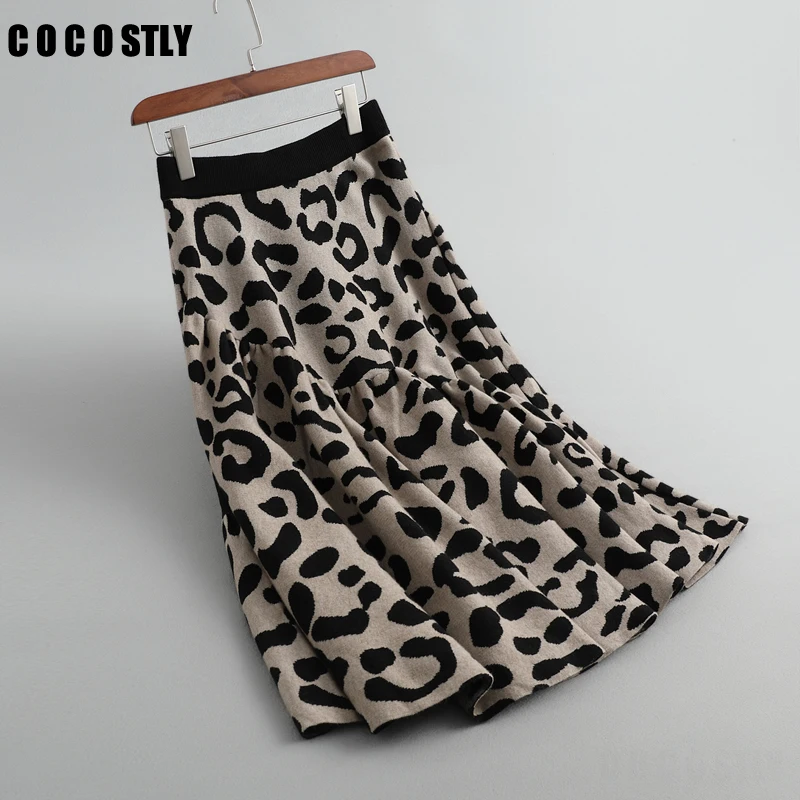 Женская винтажная шерстяная юбка с леопардовым принтом элегантная офисная