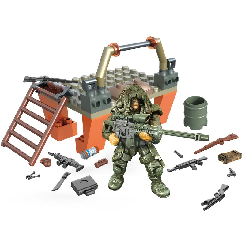 Survival game toys 4pcs anime figure 4 in 1 battlegrounds scene building block weapon gun accessories diy ducational toy for boy | Игрушки и