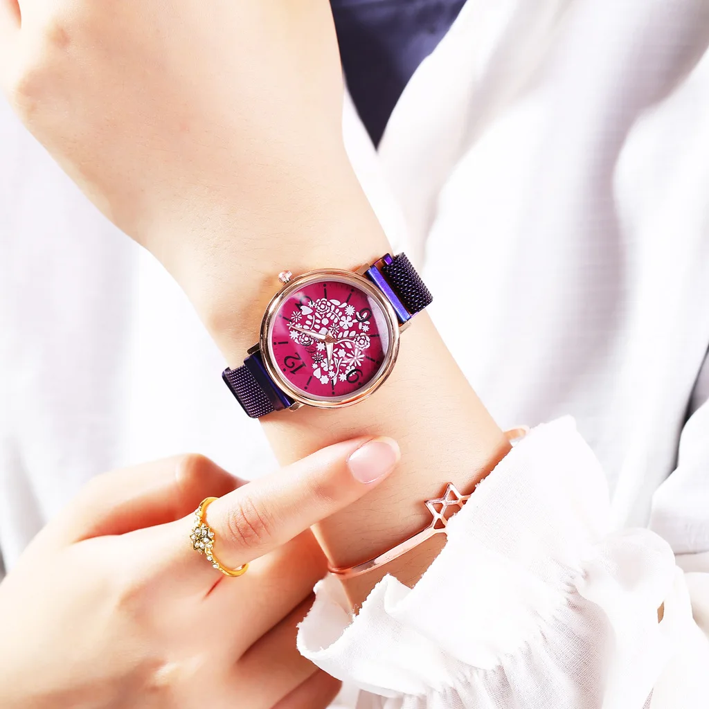 2020 Creative Heart Ladies Quartz Watches Womens Rose Casual Milan Strap Wrist Watch Luxury Brand Stainless Steel Magnetic Clock | Наручные