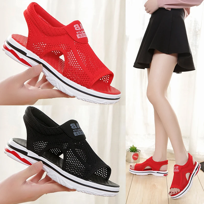 

35-40Sports Sandals Women Summer New Mesh Casual Flying Woven Women's Shoes Flat Hollow Student Soft Bottom Fish Mouth Sandals