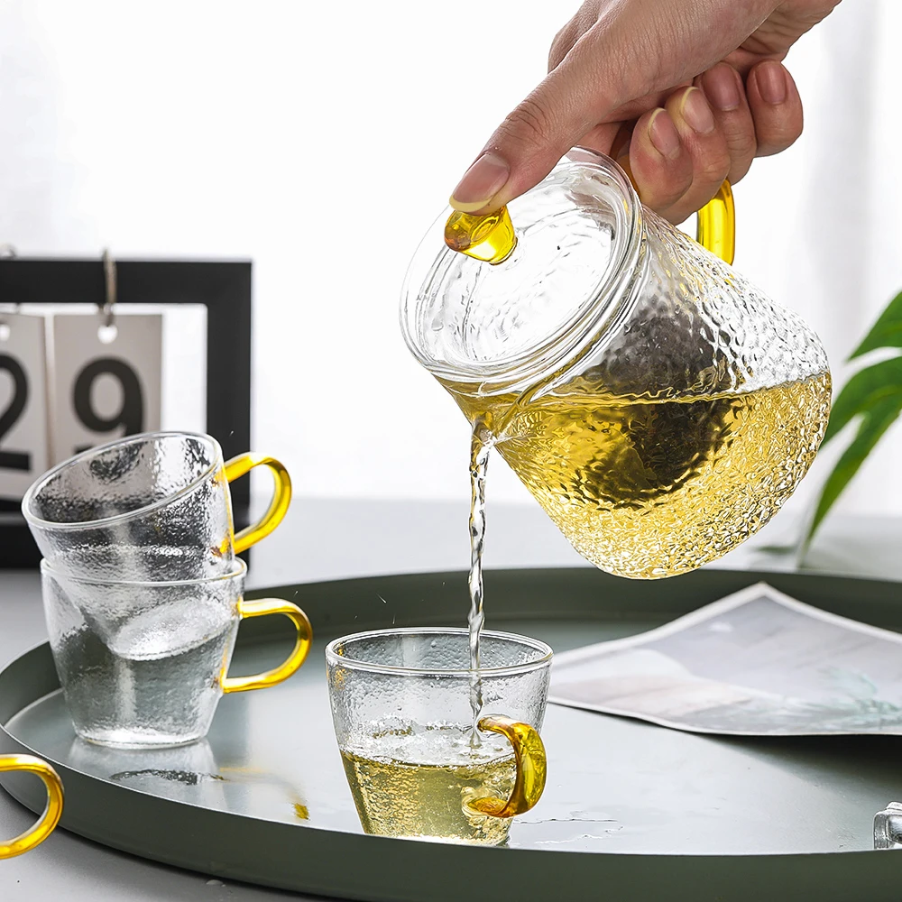 

Tea Set Glass Teapot Tea Cup Set 15.2oz/450ml Tea Pot with Infuser for Loose Tea and 4 Cups 4oz/120ml