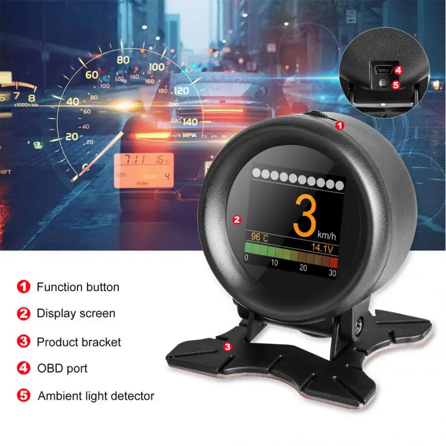 

X60 Car Universal HUD Head Up Display Multi-Function Digital Voltage Speed Alarm Oil Water Temp Meter