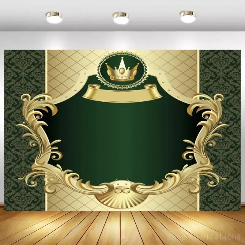 

Dark Green Gold Grid Pattern Name Text Customize Birthday Party Background Photography Newborn Baby Shower Kids Backdrops Decor