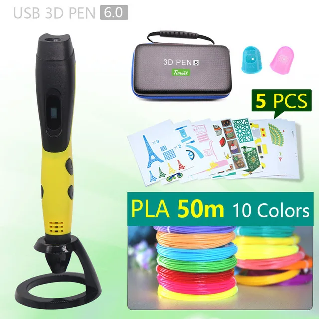 Yellow pen 50m PLA 3d Ручка 3d ручки, 1,75 мм ABS/PLA нити, подарок на год для детей; подарок на день рождения, Рождество, 3 d Ручка 3d модели, Творческая 3d печатная ручка - Цвет: Yellow pen 50m PLA