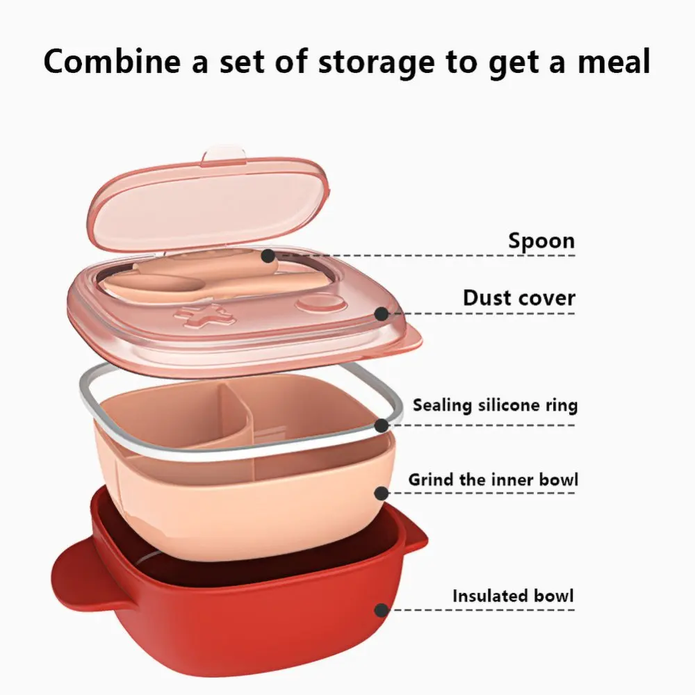 

Children's Tableware Cartoon Baby Seal Complementary Bowl With Spoon Anti-fastening Double Layer Plug Food Bowl Solid Feeding