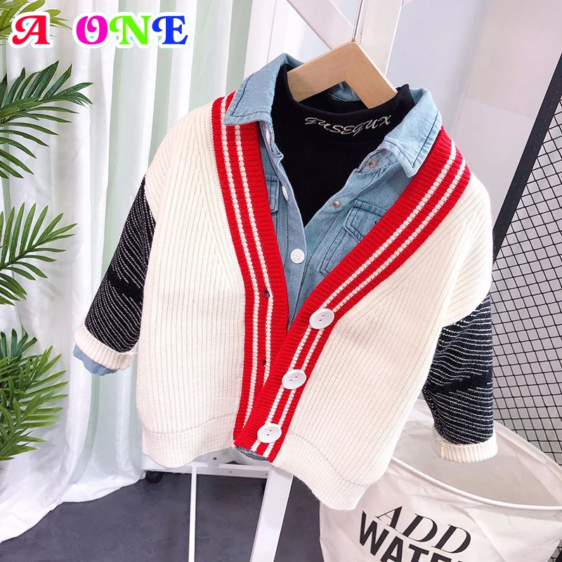 

Свитер для мальчиков, осень 2019, Модные полосатые хлопковые детские свитера, повседневный уличный детский топ, костюм для детей 2-7 лет