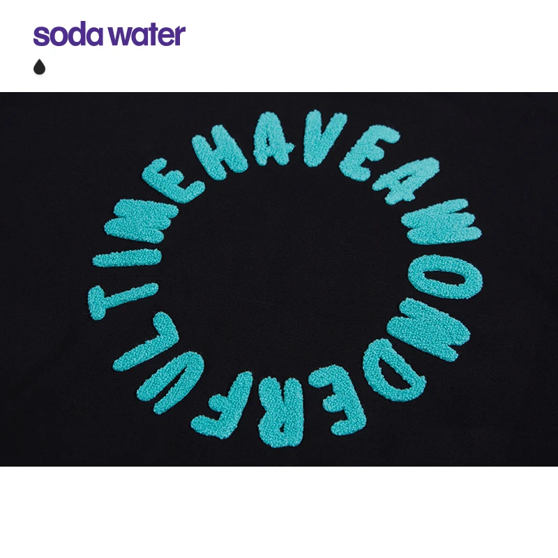 

SODAWATER Woman Fashion Black Crewneck Sweatshirt Streetwear 2020 Autumn Letter Embroidery Oversized Sweatshirt Pullovers Women