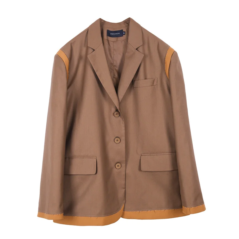

SHENGPALAE Temperament Contrast Color Blazer Women\ Autumn 2021 New Notched Loose Single Breasted Long Sleeve Suit Jacket 5E2828