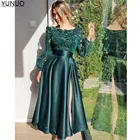 YUNUO Allover кружевное вырез с длинным рукавом платье для выпусквечерние вечера длиной до щиколотки ТРАПЕЦИЕВИДНОЕ овальное атласное женское вечернее платье с Боковым Разрезом на заказ