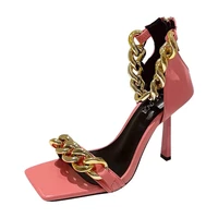 2021 summer women sandals sexy mental chain high heels stiletto squared toe women sandals party wedding fashion shoes