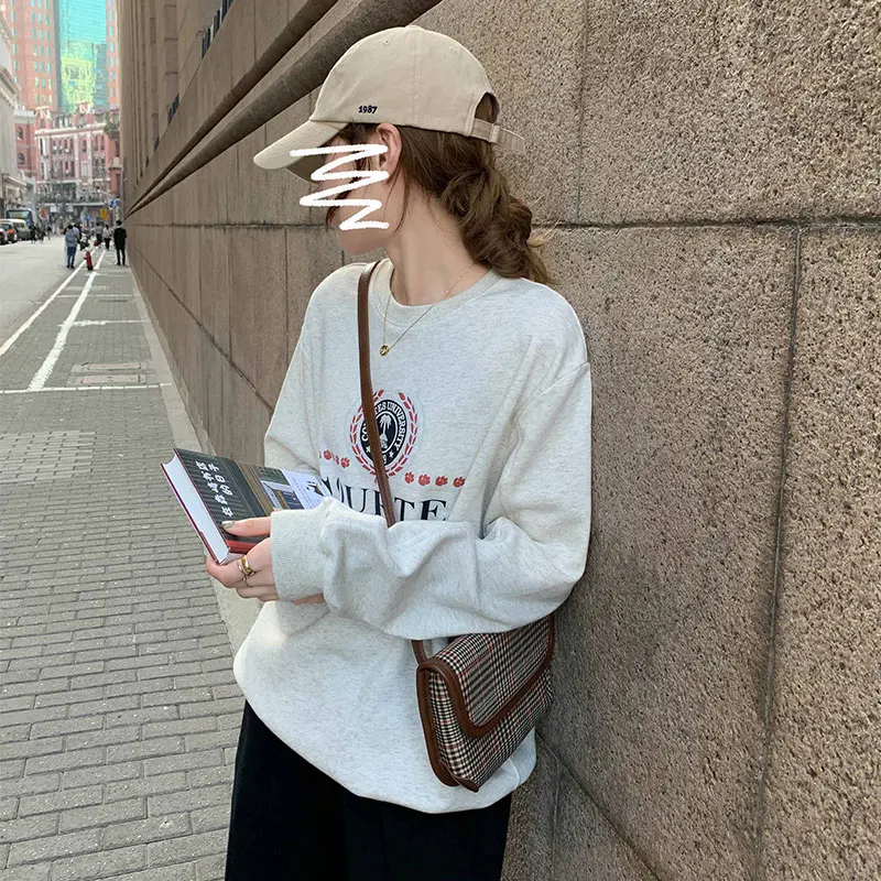 

2 colors 2020 autumn preppy style loose letter print o neck long-sleeve pullovers sweatshirt womens (X1575)