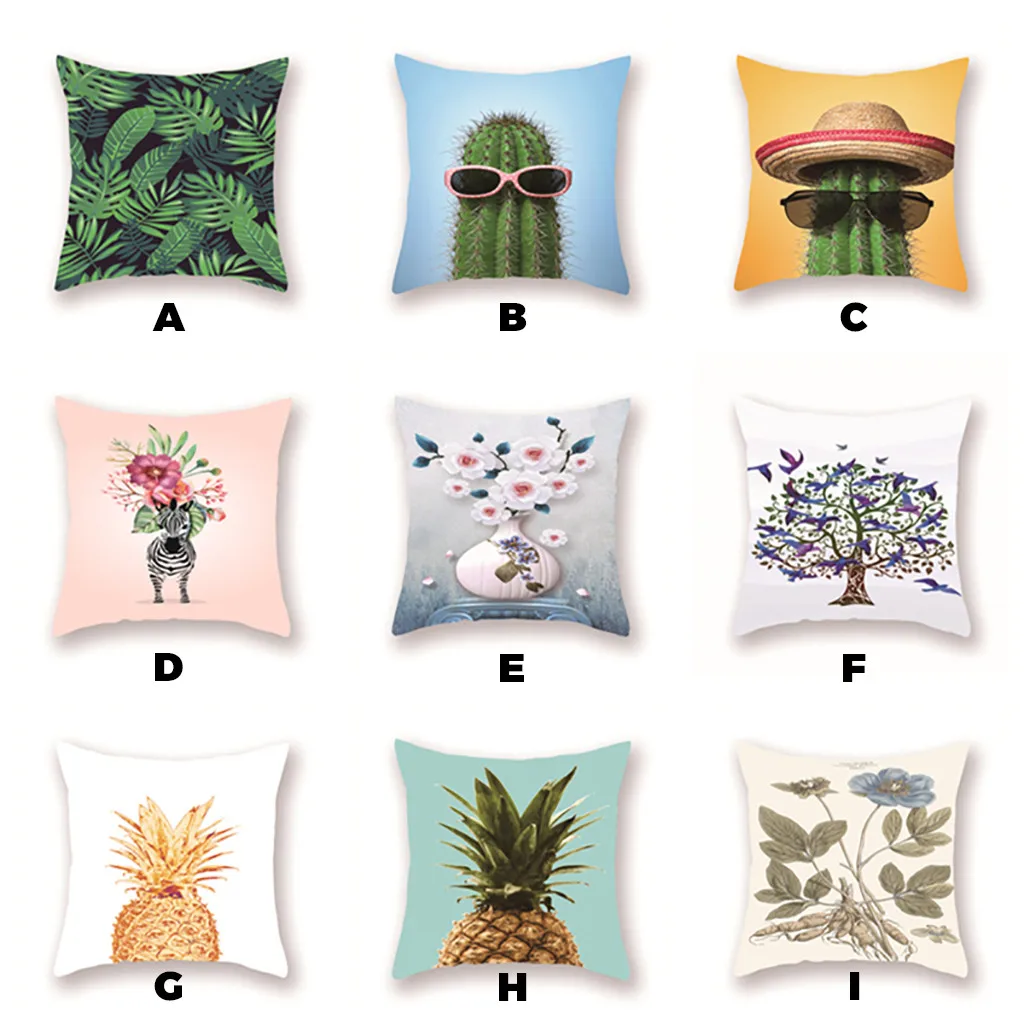 Чехол для подушки тропический зеленый Растительный персиковый Бархатный