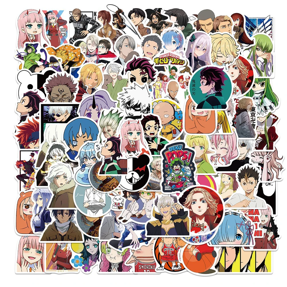Pegatinas de Anime Mix Jujutsu Kaisen Attack on Titan, grafiti, bricolaje, para port&aacute;til, guitarra, motocicleta, Skateboard, equipaje, 10/30/50 Uds.-0