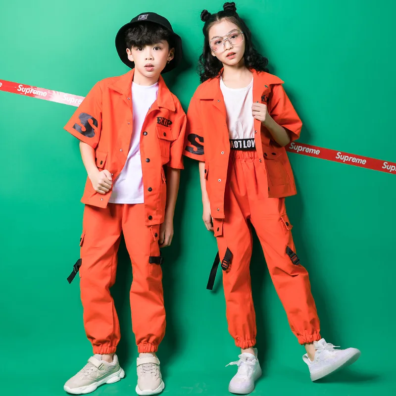 

Kids Hip Hop Jackets Dancing Costumes for Girls Boys Jazz Dance Costumes Ballroom Clothes Stage Wear Child Party Top Shirt Pants