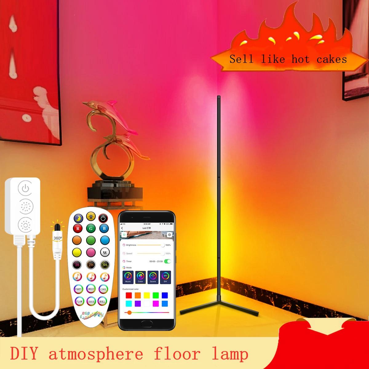 

Популярная светодиодный ная светодиодная напольная лампа RGB, цветной напольный светильник для спальни, столовой, освещение атмосферы, дома...