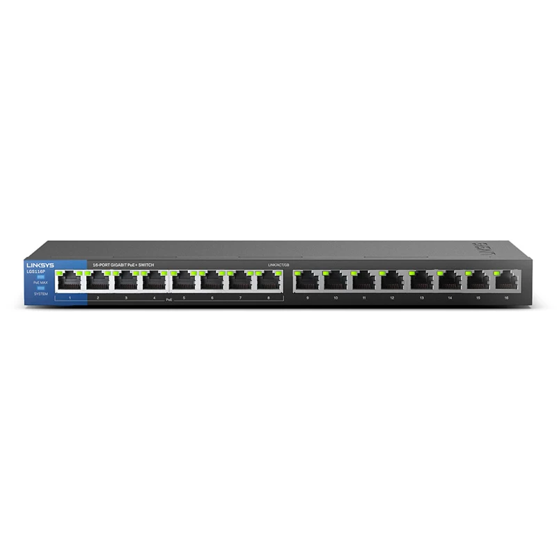 Linksys LGS116P 16-Port Business Desktop Gigabit, PoE+ Switch Wired connection speed up to 1,000 Mbps 16 Gigabit Ethernet