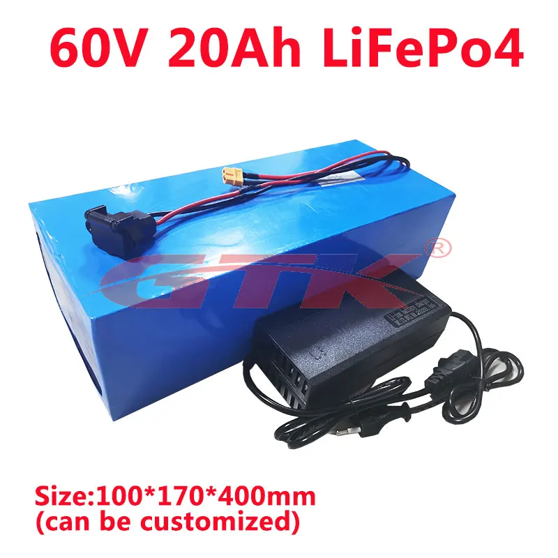 Аккумулятор GTK 1500 Вт 3000 60 в 20 А · ч литиевый lifepo4 с зарядным устройством BMS + 5A -