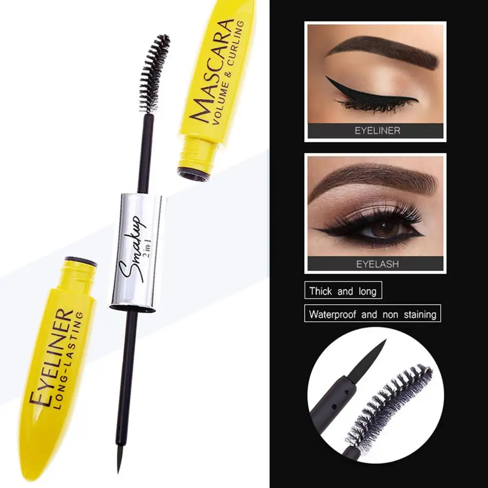 

Silk Fiber Eyelash Mascara Eyeliner Double Head Waterproof Long Lasting Lash Black Eyelashes Extension Make Up Mascara