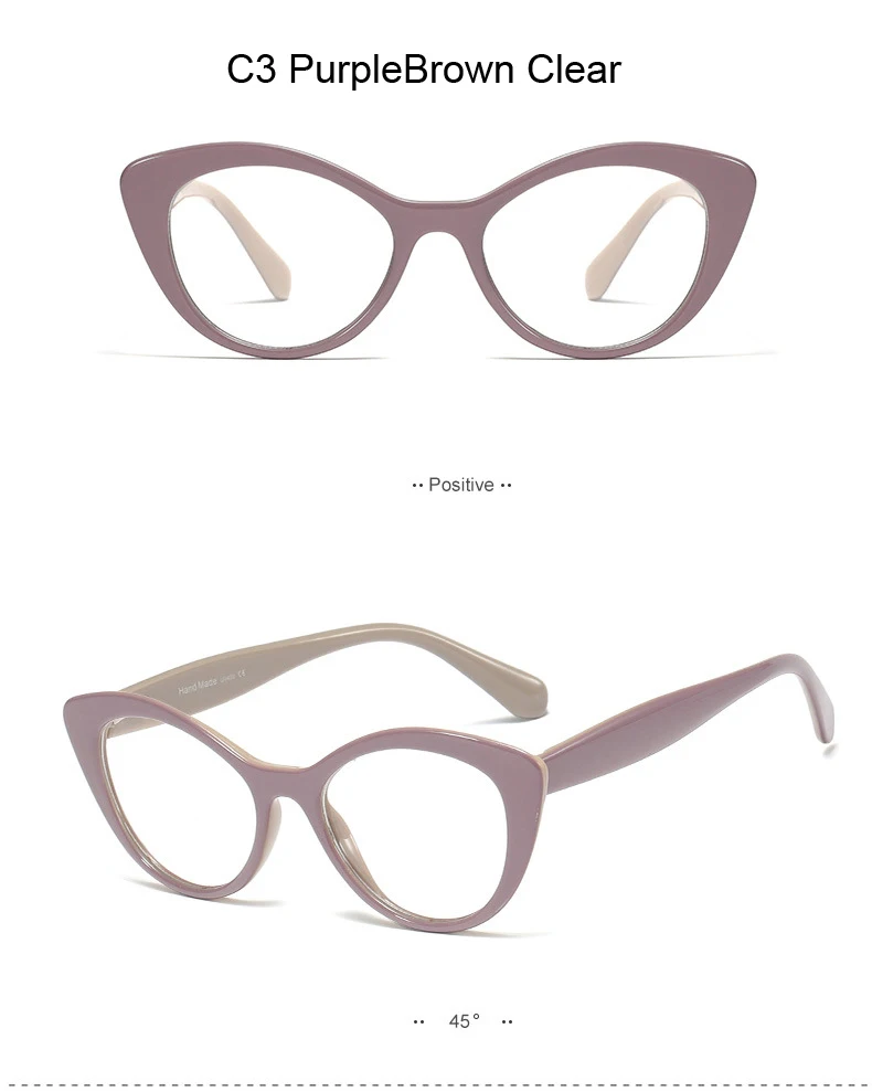Fashion Cateye Glasses Frame Women USA StyleTrendy Oval Eyeglasses Frame Vintage Clear Lens Glasses Optical Spectacle Frame