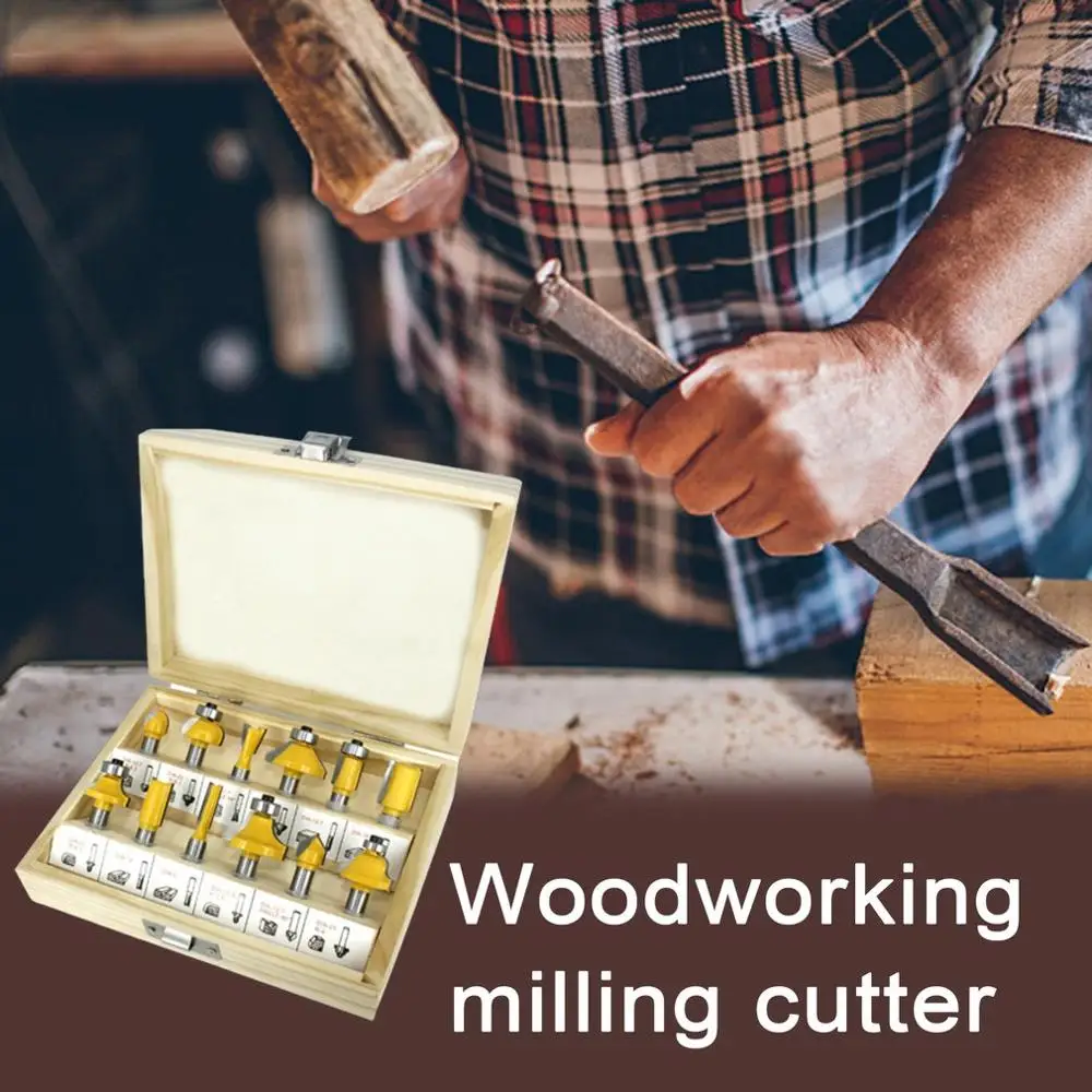 

12pcs/set Router Bit Set Trimming Straight End Mill Wood Bits Tungsten Carbide Cutting Woodworking Trimming