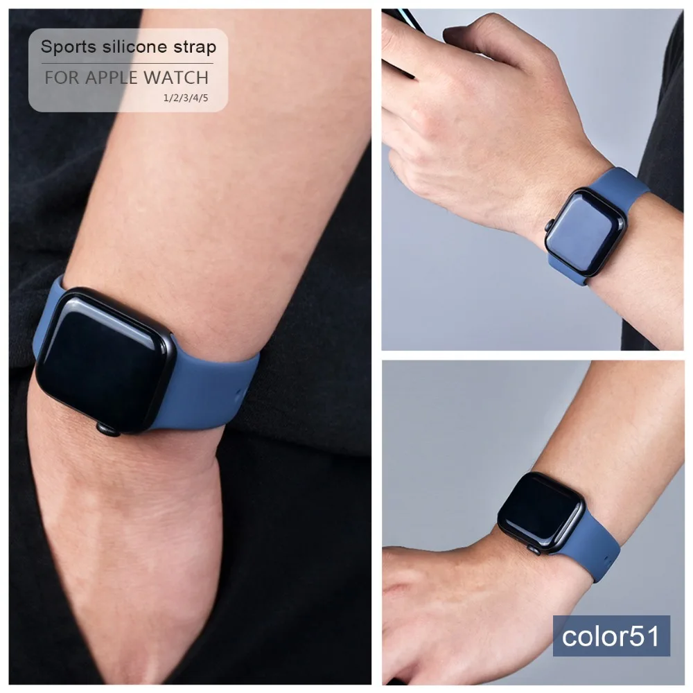 Мягкий силиконовый спортивный ремешок для Apple Watch 5 4 3 2 1 38 мм 42 мм, резиновый ремешок для часов Iwatch series 5 4 40 мм 44 мм