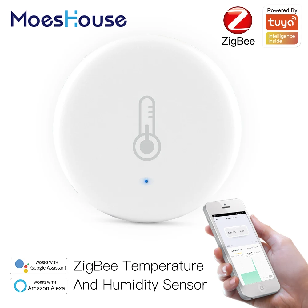 

MoesHouse Tuya Smart ZigBee Smart Temperature And Humidity Sensor Battery Powered Security With Tuya Smart Life App Alexa