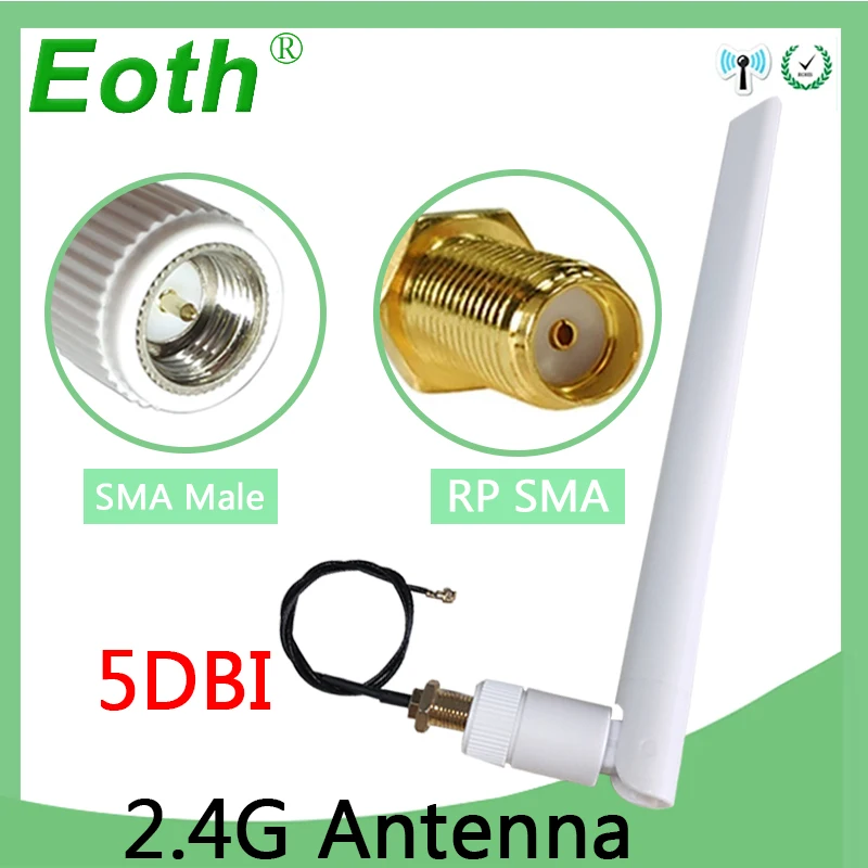 

1 2PCS 2.4 G 2.4g wifi antenna 5dBi high-gain SMA male for router Wi fi Booster 21cm IOT RP-SMA to ufl. IPX 1.13 pigtail cable