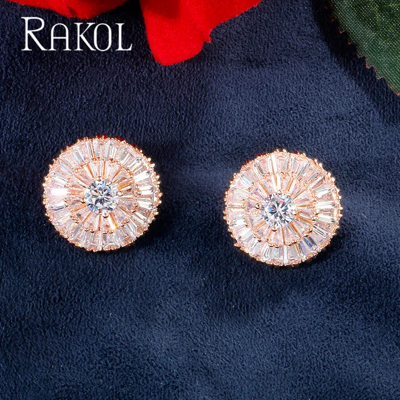 Классические романтические роскошные круглые серьги гвоздики RAKOL с белыми