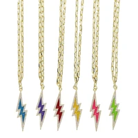 2022 summer colorful jewelry neon enamel cz paved lightning bolt pendant open link chain necklace