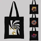 Женские сумки, сумки на плечо, повседневные сумки для покупок, модные экологически чистые черные холщовые сумки с мультяшным принтом для студентов колледжа