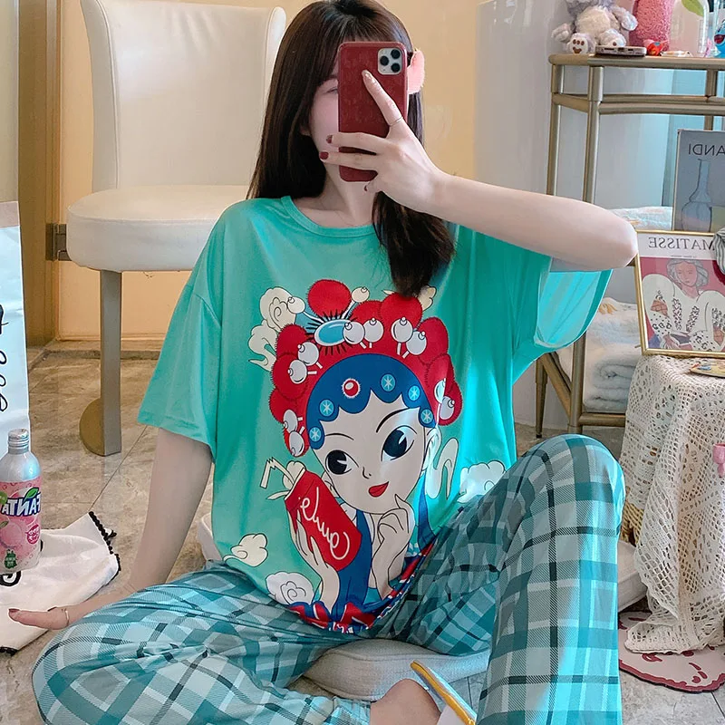 

New Pajamas Set Leisure Wear Women Pyjamas Cute Sleepwear Night Suit Home Wear Women Spring Summer Cartoon Cotton Nightwear