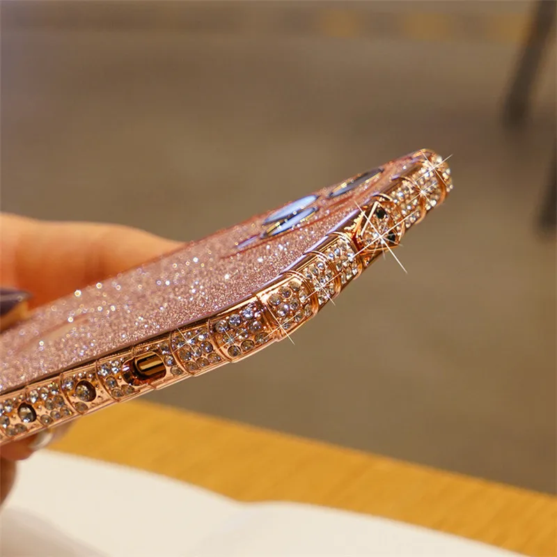 

Luxury fashion Bling Rhinestone Gem diamond Metal Bumpe case for iphone 12 11 Pro Max Mini Glitter Back protective film cover