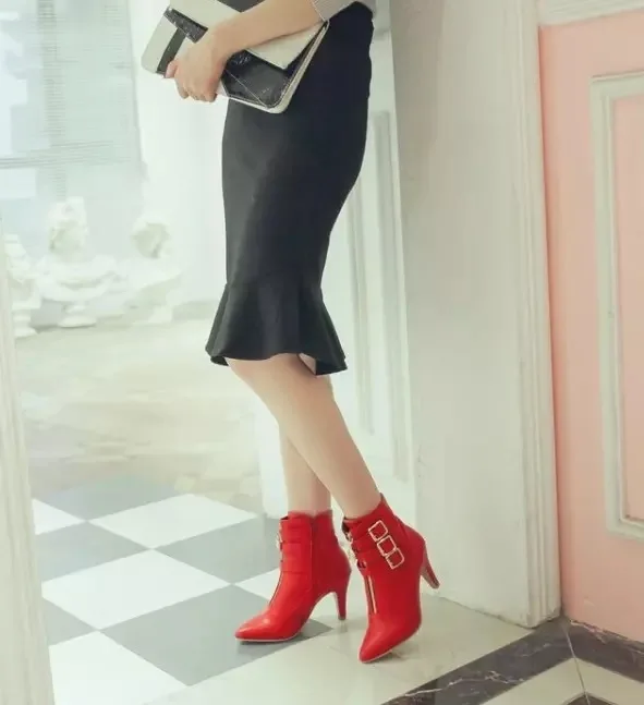 

Boots Short Boots Sharp Rome Boots High heel Woman Boots Belt Buckle Woman Women's Shoes