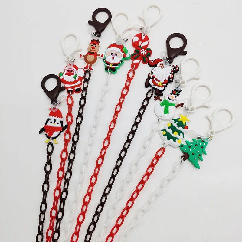 

Акриловые подвесные цепочки для маски с рождественской елкой, детский шнурок с Сантой, шнурок для школьных масок, держатель, веревочный рем...
