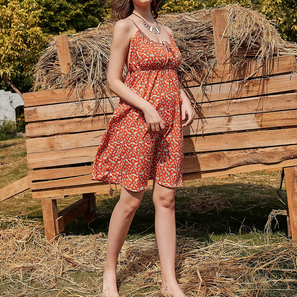 

JLI MAY Floral Slip Dresses Women Summer Sexy Casual Chiffon Spaghetti Strap V-Neck Camisole Sleeveless Mini Sundress