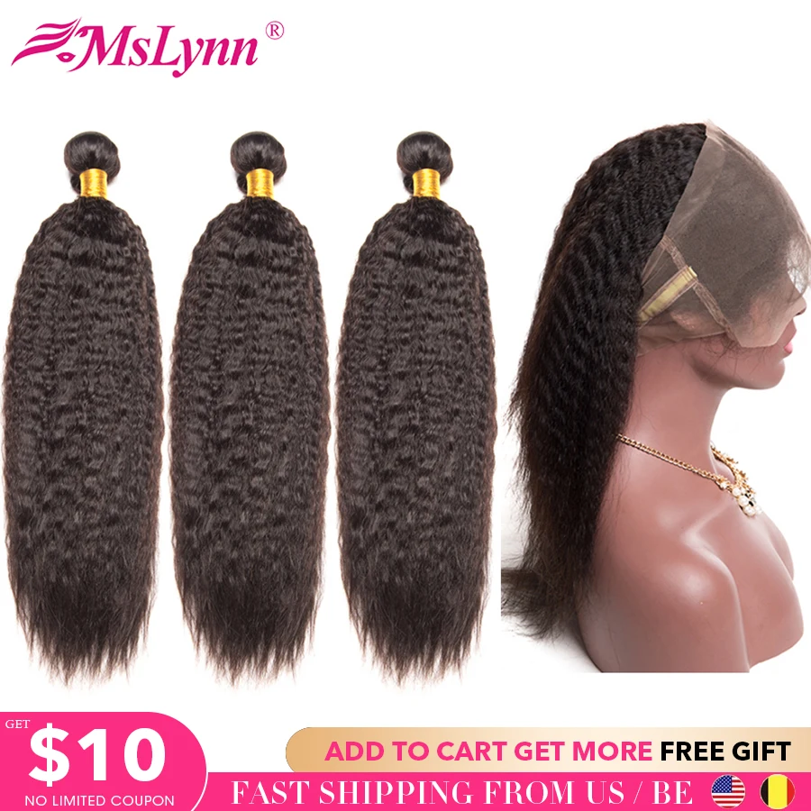 

Mslynn 360 Lace Frontal With Bundle Kinky Straight Hair 3 Bundle Deals Peruvian Hair Bundles With Closure Human Hair Remy