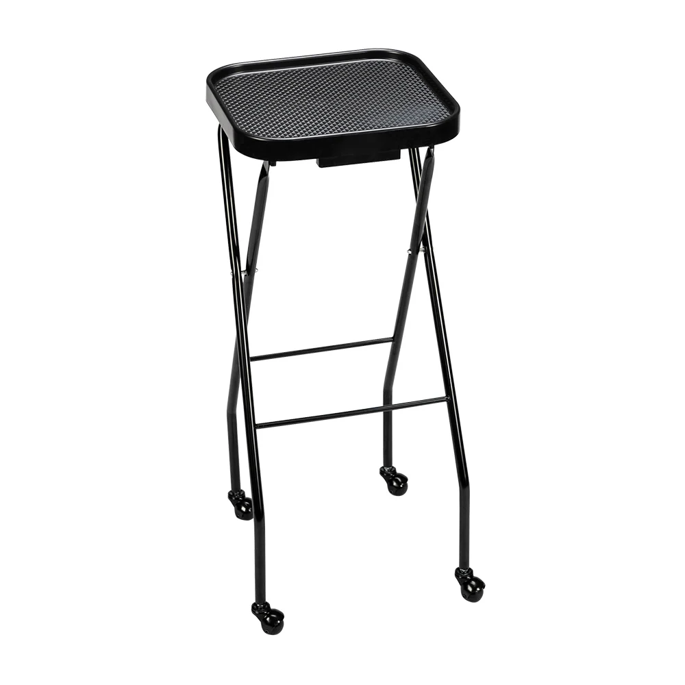 [DTY] Hairdressing Folding Trolley Cart ABS Tray Iron Frame With Wheels (Iron Frame Plastic Wheels) Black images - 6