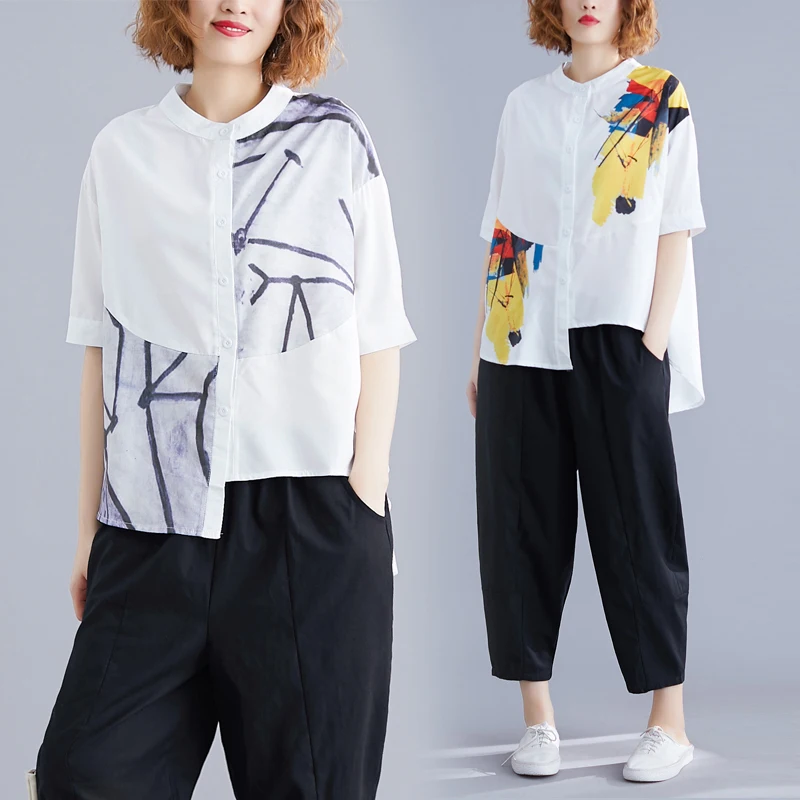 Женский комплект из 2 предметов Повседневная рубашка с асимметричным принтом и