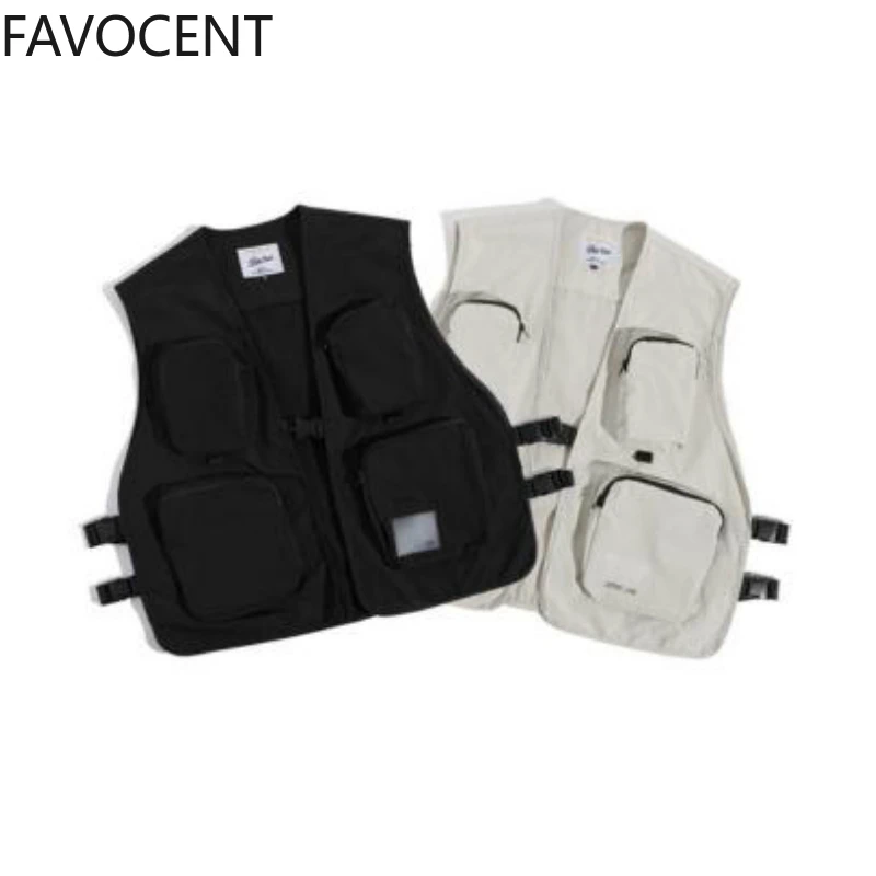 

Designer Original Tooling Multi-pocket Buckle Vest Solid Color Cotton Hip Hop Punk Style Ropa Para Hombre Casual