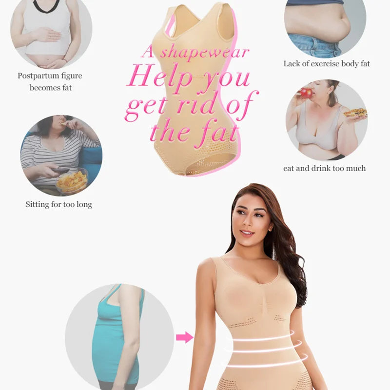 

Women Waist Trainer Bodysuit Slim Full Body Shapewear Seamless Round Neck Jumpsuits Tummy Control Body Shaper Tank Tops