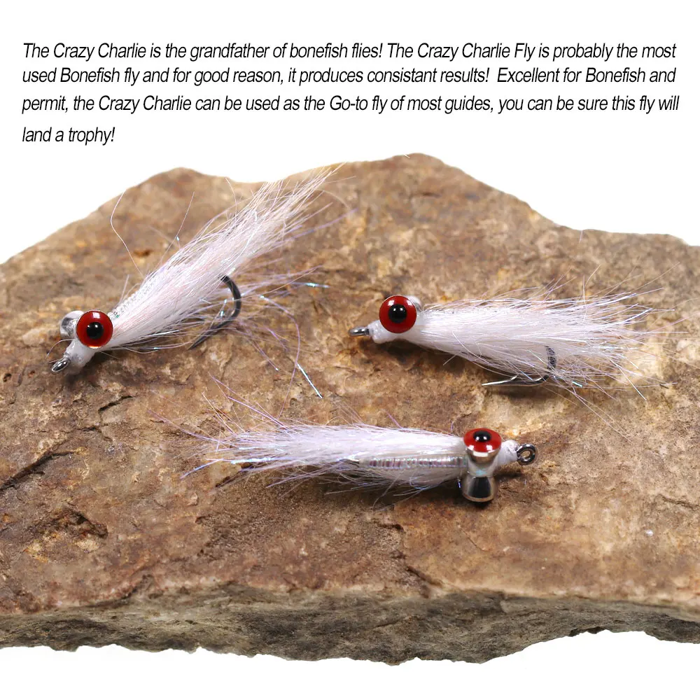Vampfly 5pcs #6 #8 Dumbbell Eyes White Crazy Charlie Fly Fast Sink For Bone Fish Carpon Sea Trout Bass Fishing Lure Baits | Спорт и