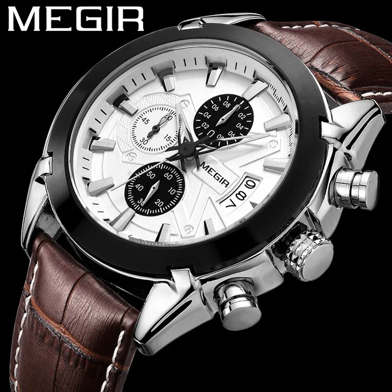 Часы MEGIR Мужские Наручные с хронографом брендовые Роскошные водонепроницаемые
